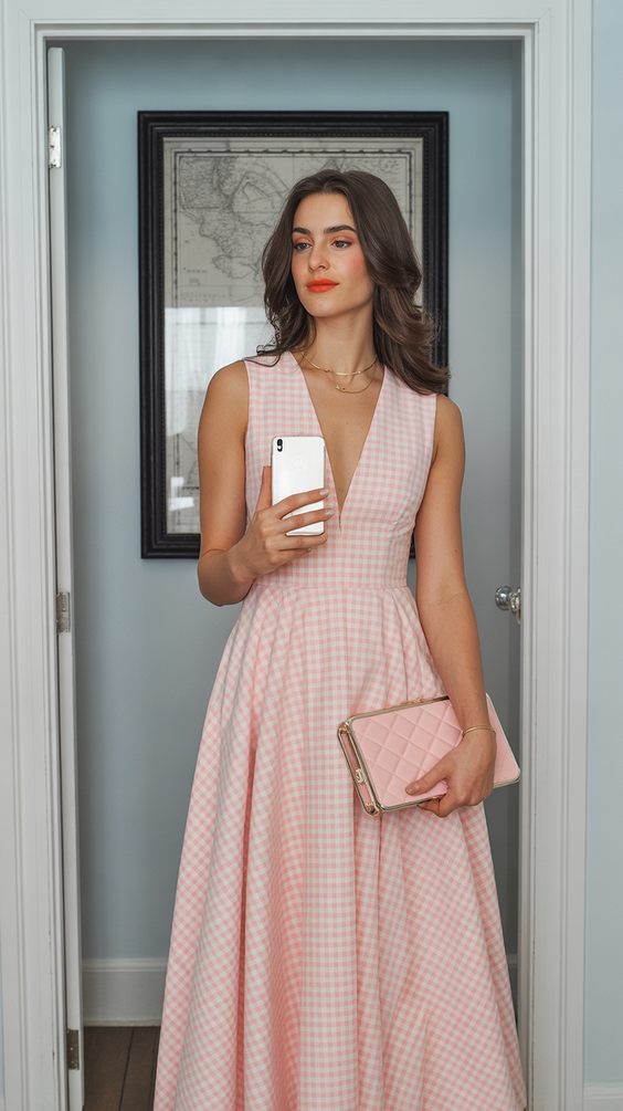 chic spring formal outfits 2026 Soft Gingham for Modern Femininity