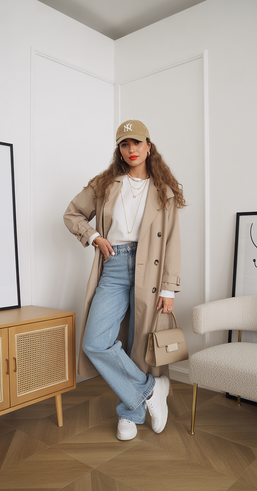 winter to spring outfits 2026 Classic Trench With Relaxed Denim Energy