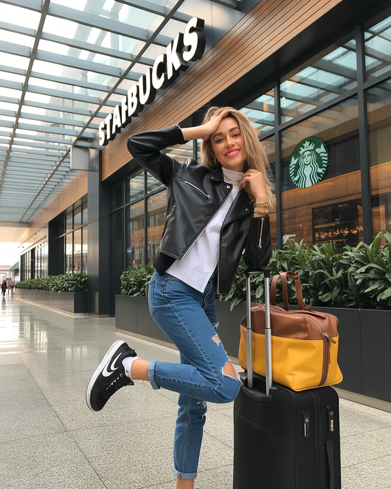 cute airport spring outfits 2026 Classic Denim and Leather for Spring Transitions
