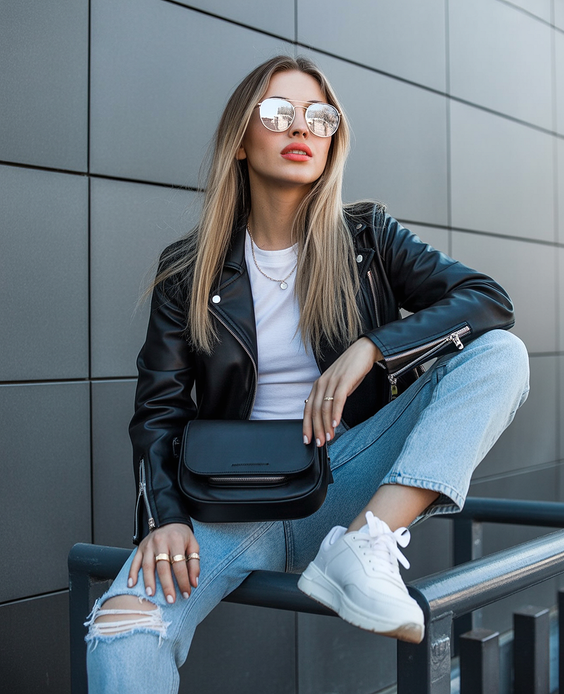 cute spring capsule wardrobe 2026 Leather Layers and Denim for Everyday Energy