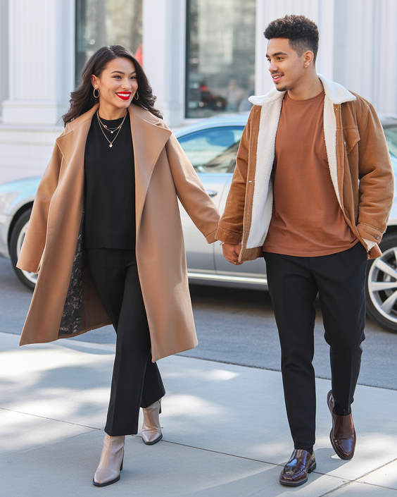 cute spring family pictures outfits 2026 Black and Camel for Elevated City Family Looks