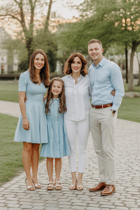 cute spring family pictures outfits 2026 Classic Blue Tones for Timeless Family Style