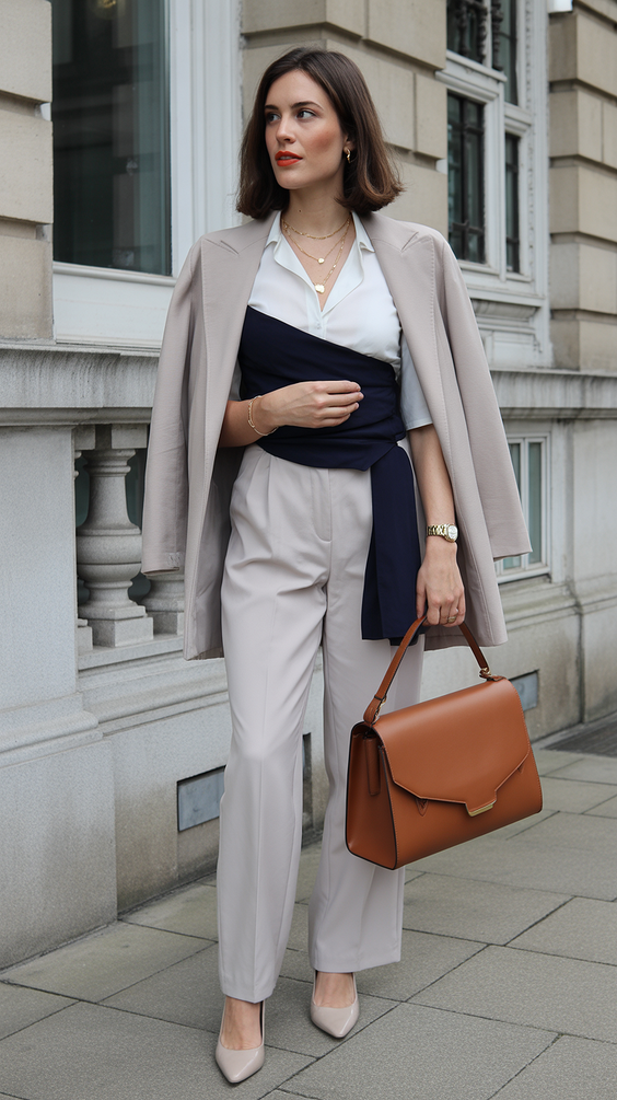 Cute spring office outfits 2026 Layered Neutrals