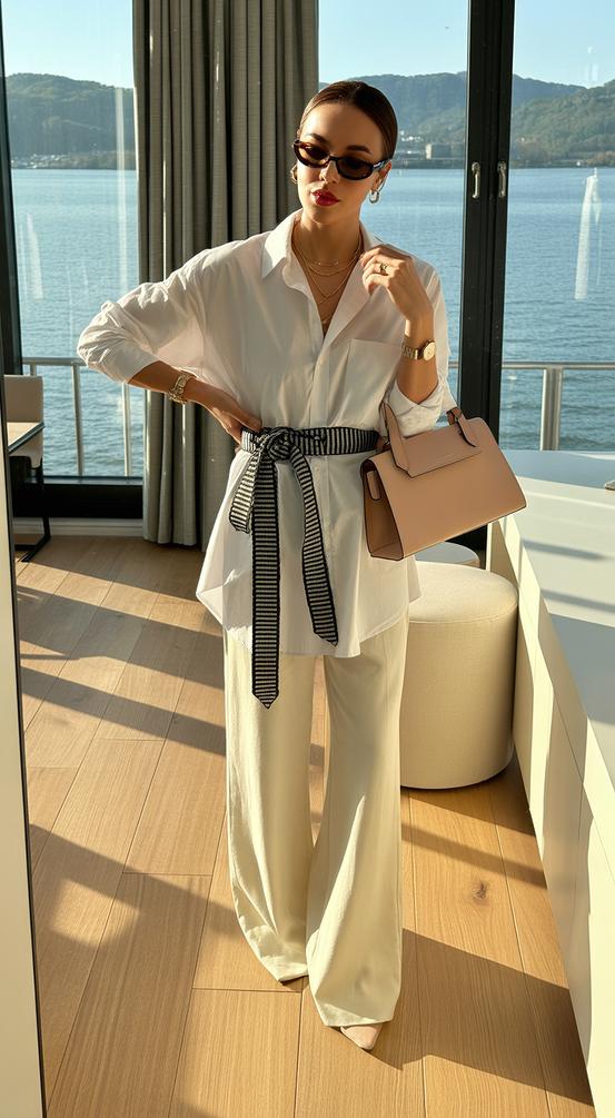 Cute spring office outfits 2026 White Shirt Tie