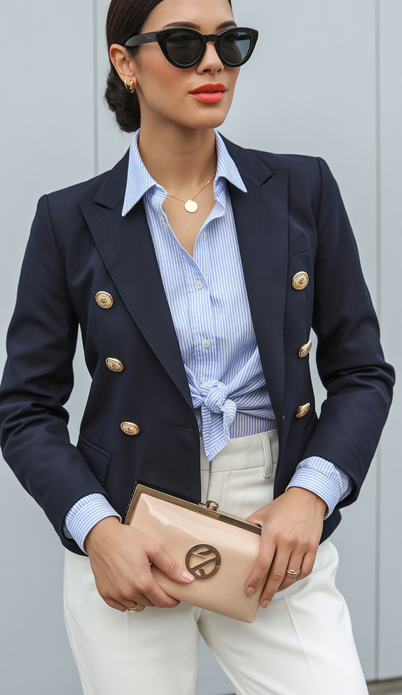 Cute spring office outfits 2026 Navy Blazer