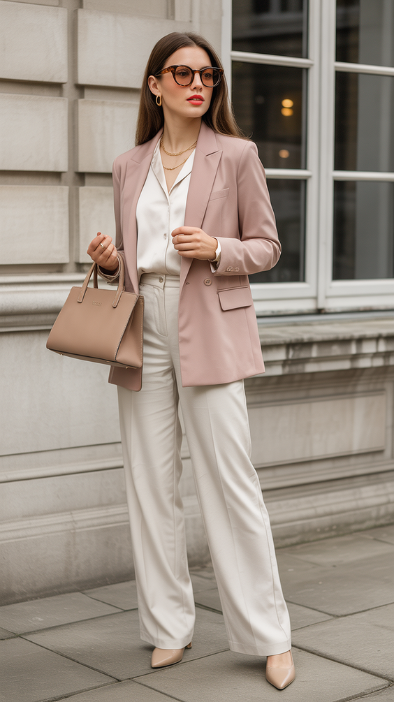 Cute spring office outfits 2026 Soft Blush Tailoring