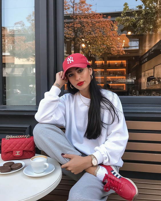 cute spring outfit with a baseball cap 2026 Casual cafe style