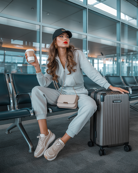 cute spring outfit with a baseball cap 2026 travel set style