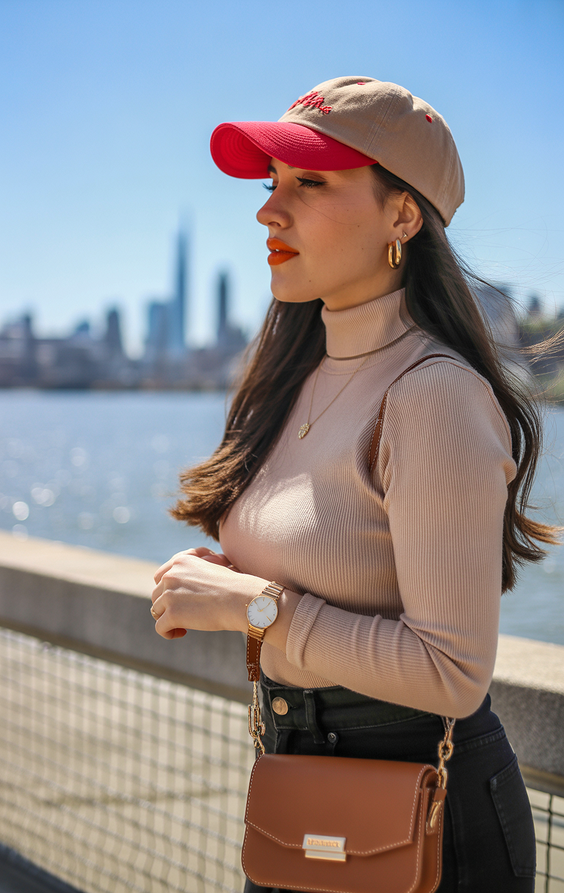 cute spring outfit with a baseball cap 2026 neutral city look