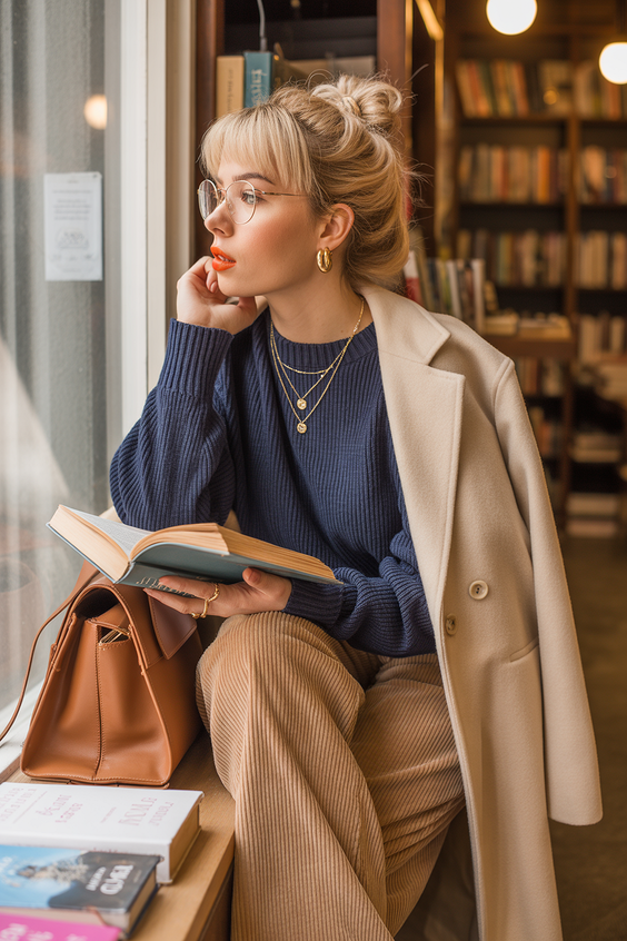 cute spring outfits for women over 40 2026 Quiet Coffeehouse Layers with Intellectual Ease