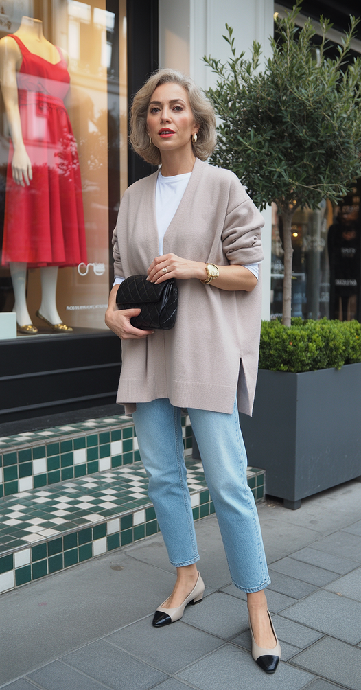 cute spring outfits for women over 40 2026 Effortless Denim with Soft Urban Layers