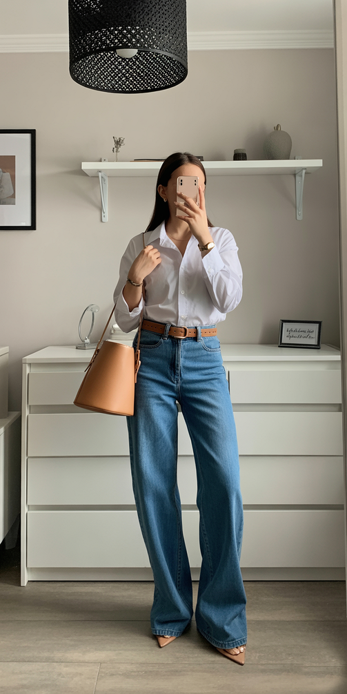 cute spring outfits for women over 40 2026 Crisp Shirt and Denim Done Right