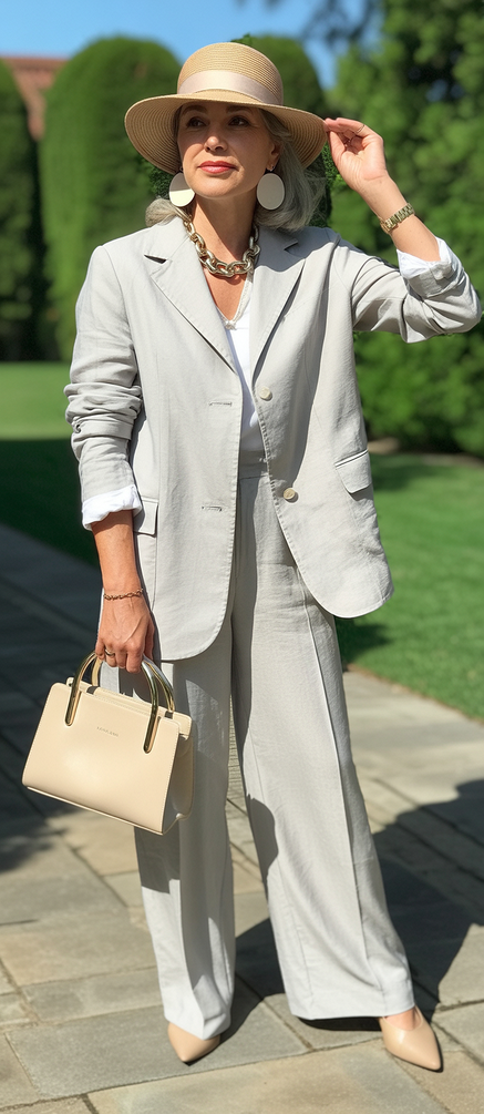 Spring Outfits for Women Over 60 Neutral Suits With a Modern Outdoor Feel