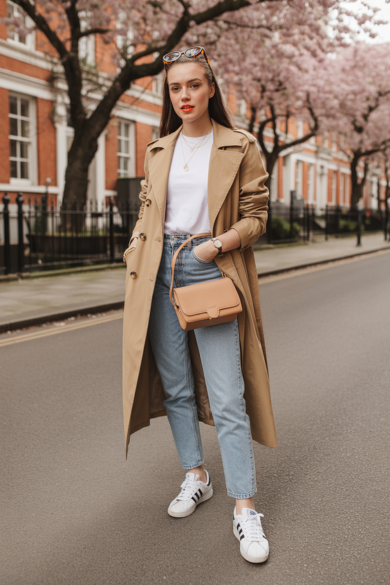 cute spring transition outfits 2026 ideas-Classic Trench Casual Look