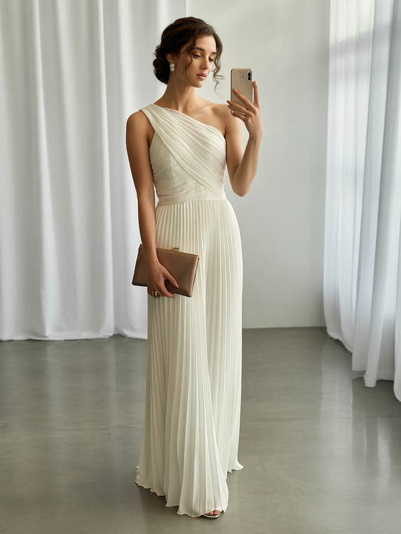cute spring wedding outfit 2026 Minimal One Shoulder Elegance for Modern Venues