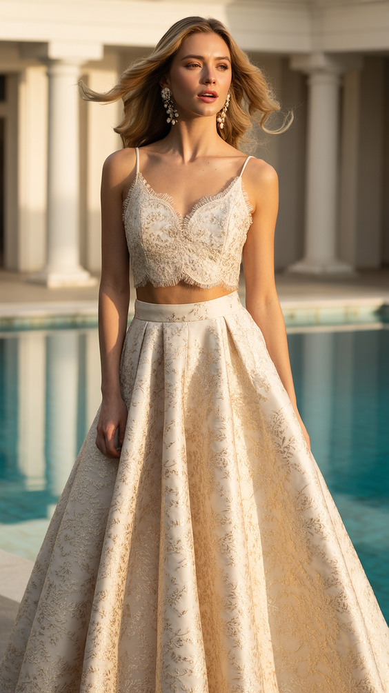 cute spring wedding outfit 2026 Romantic Two Piece Luxury for Evening Receptions
