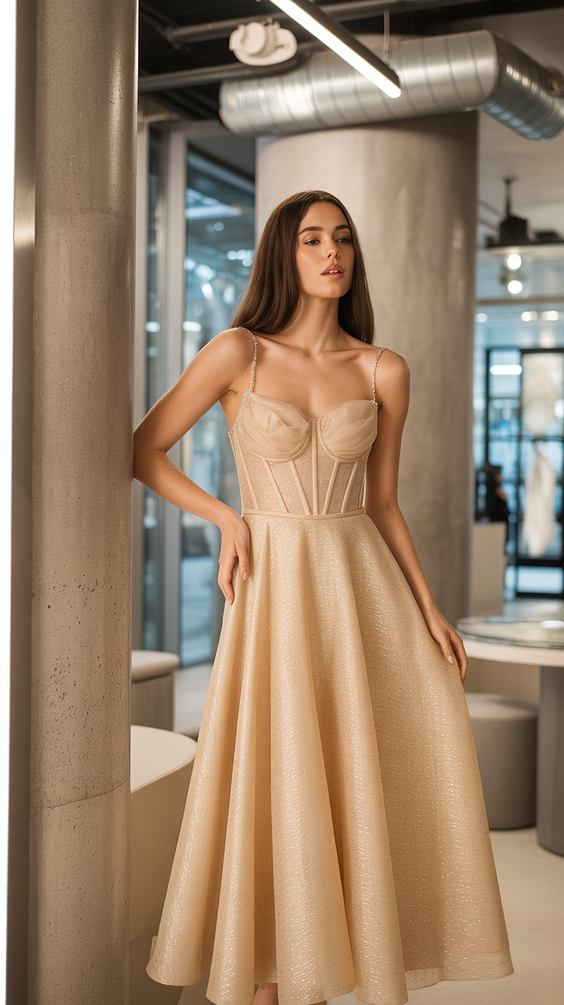 cute spring wedding outfit 2026 Soft Gold Shimmer With a Modern Silhouette