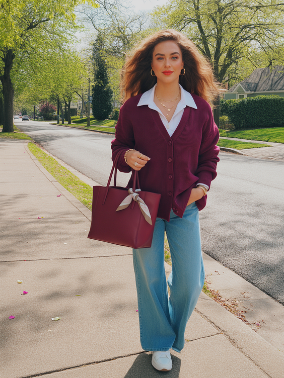 early spring outfits 2026 Burgundy Comfy Layers