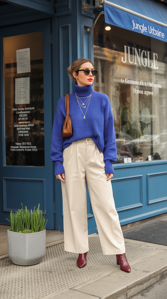 early spring outfits 2026 Blue Knit City Look