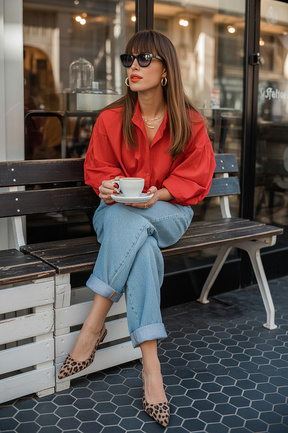 effortless spring outfit for Thursday 2026 Casual Red Pop for Midweek Coffee Breaks