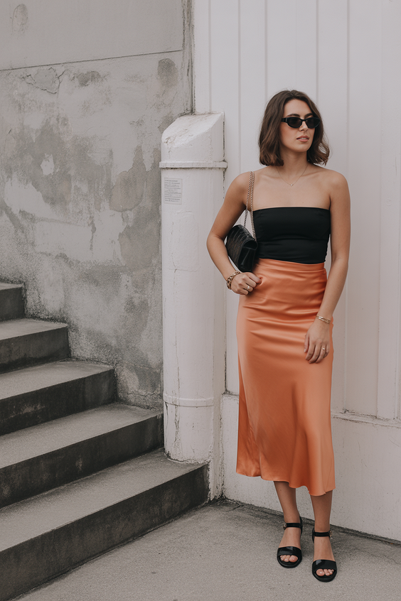 paris spring outfit dress Modern Satin Skirt Styling for Evening Walks