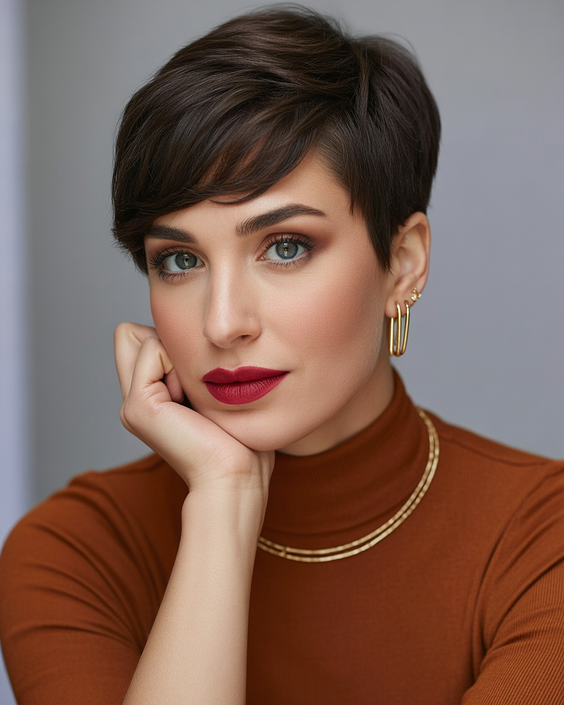 February Haircut Ideas 2026 Soft Brunette Pixie