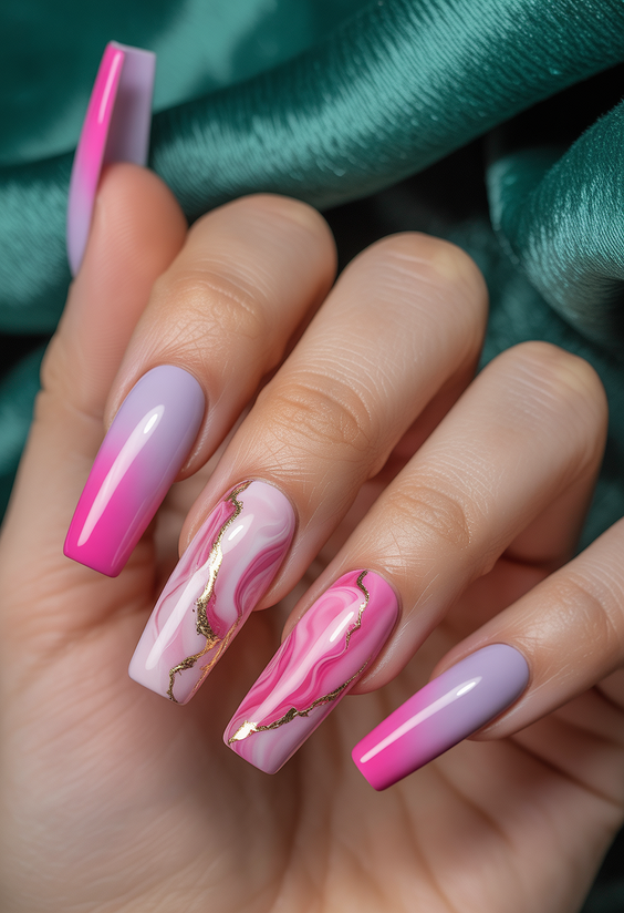 february nails 2026 pink marble accents