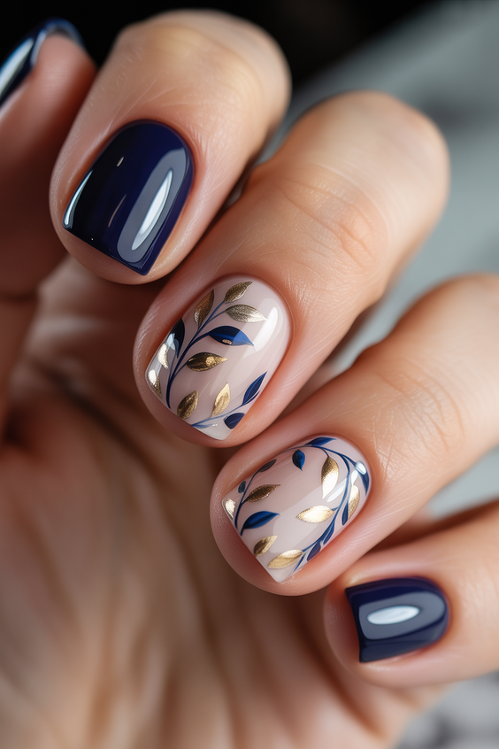 february nails classy navy gold