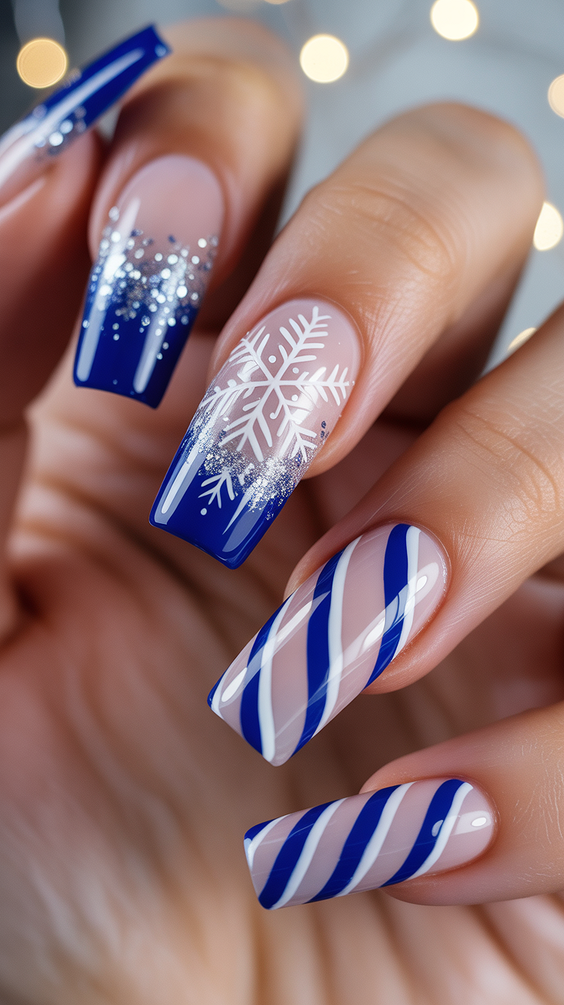 february nails ideas short blue silver