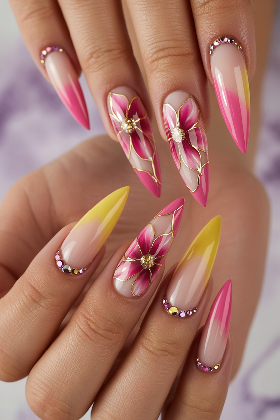 february nails 2026 pink floral art