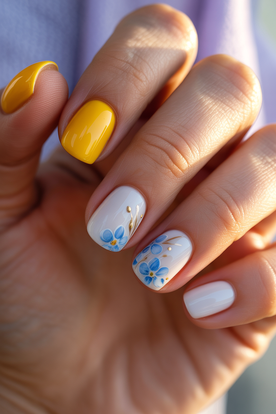 february nails ideas short yellow white