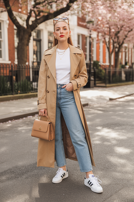 trendy sneakers spring outfit 2026 Denim and Adidas Sneakers for Everyday Spring