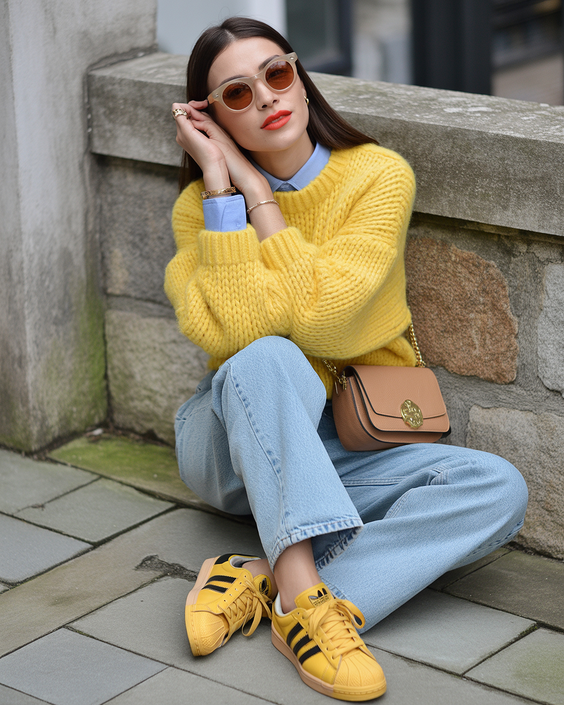 trendy sneakers spring outfit 2026 Yellow Accents for Playful Spring Energy