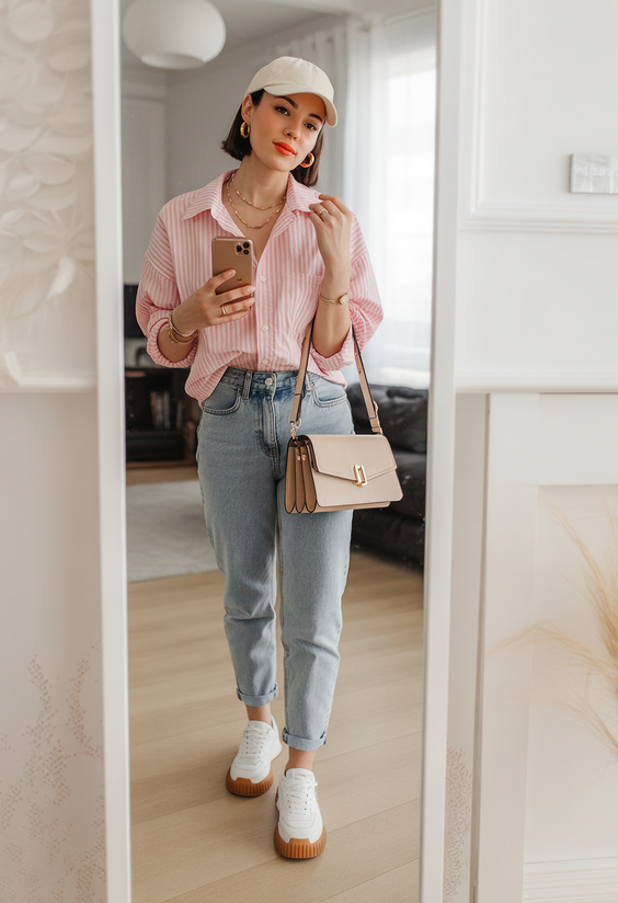 trendy sneakers spring outfit 2026 Casual Denim with a Sporty Spring Twist