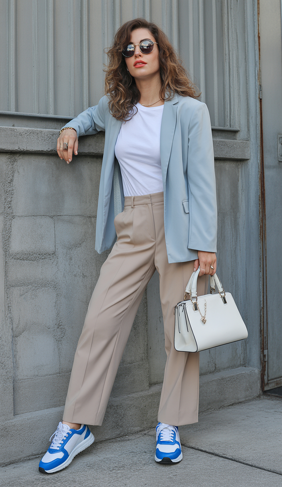 trendy sneakers spring outfit 2026 Blue Sneakers as the Unexpected Accent