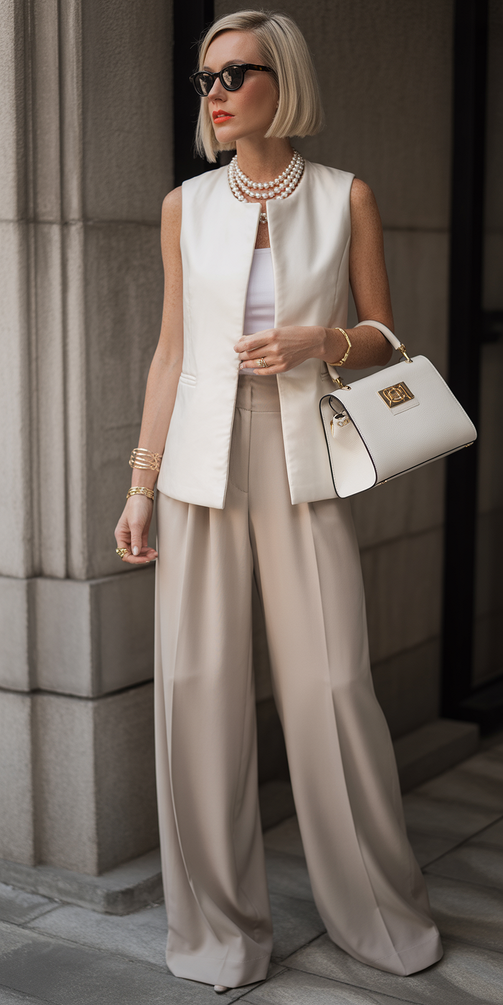 spring teacher outfits 2026 Modern Neutrals with a Sleeveless Tailored Twist