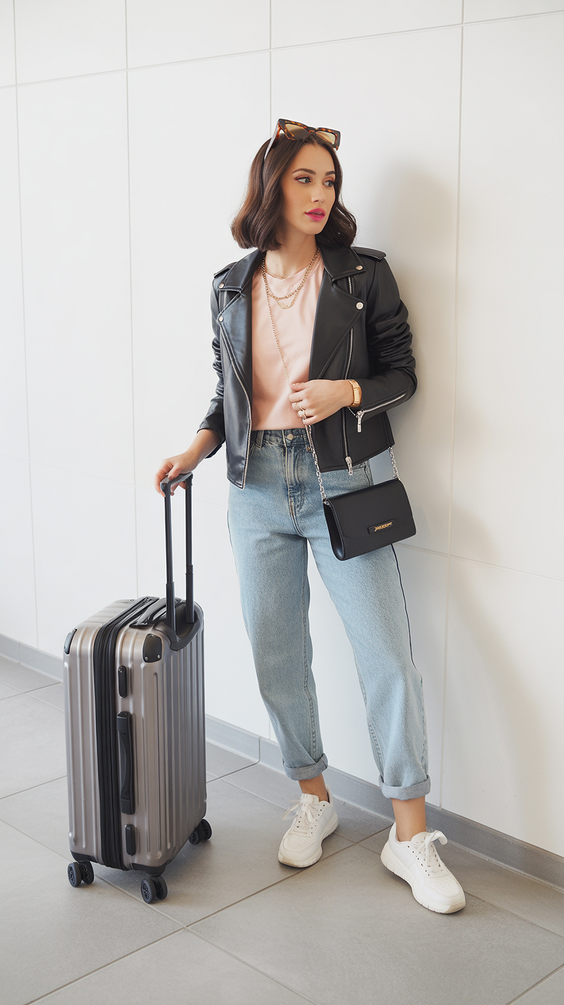 spring vacation outfits 2026 Leather Layers for Airport to City Transitions