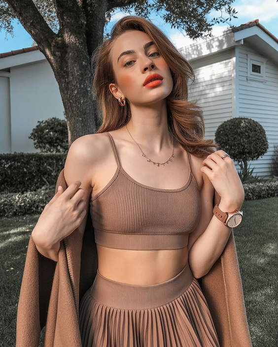 trendy spring workout outfits 2026 Textured Brown Layers