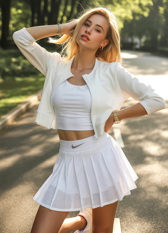 trendy tennis skirt spring outfits 2026 Athletic White with a Fashion Twist
