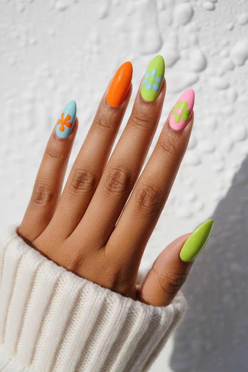 best colorful spring nails 2026 neon multi floral 10