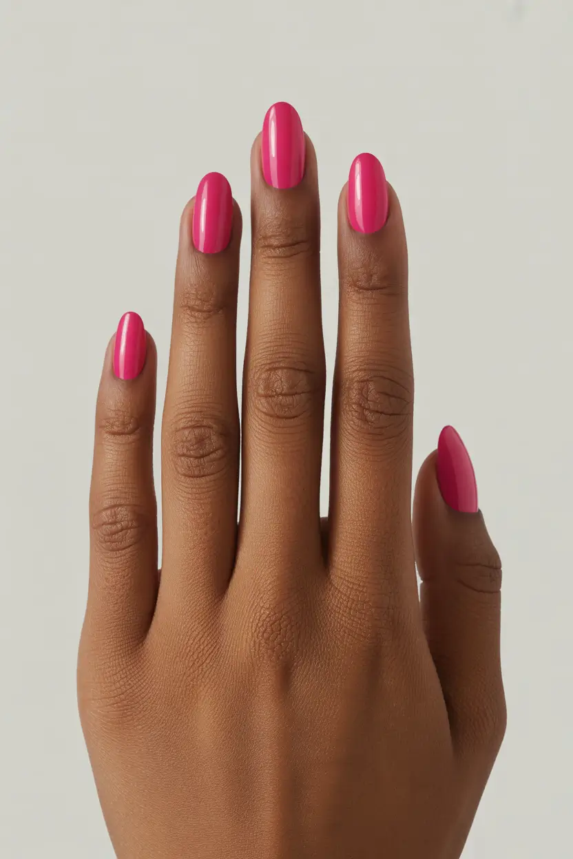 best colorful spring nails 2026 hot pink solid 19