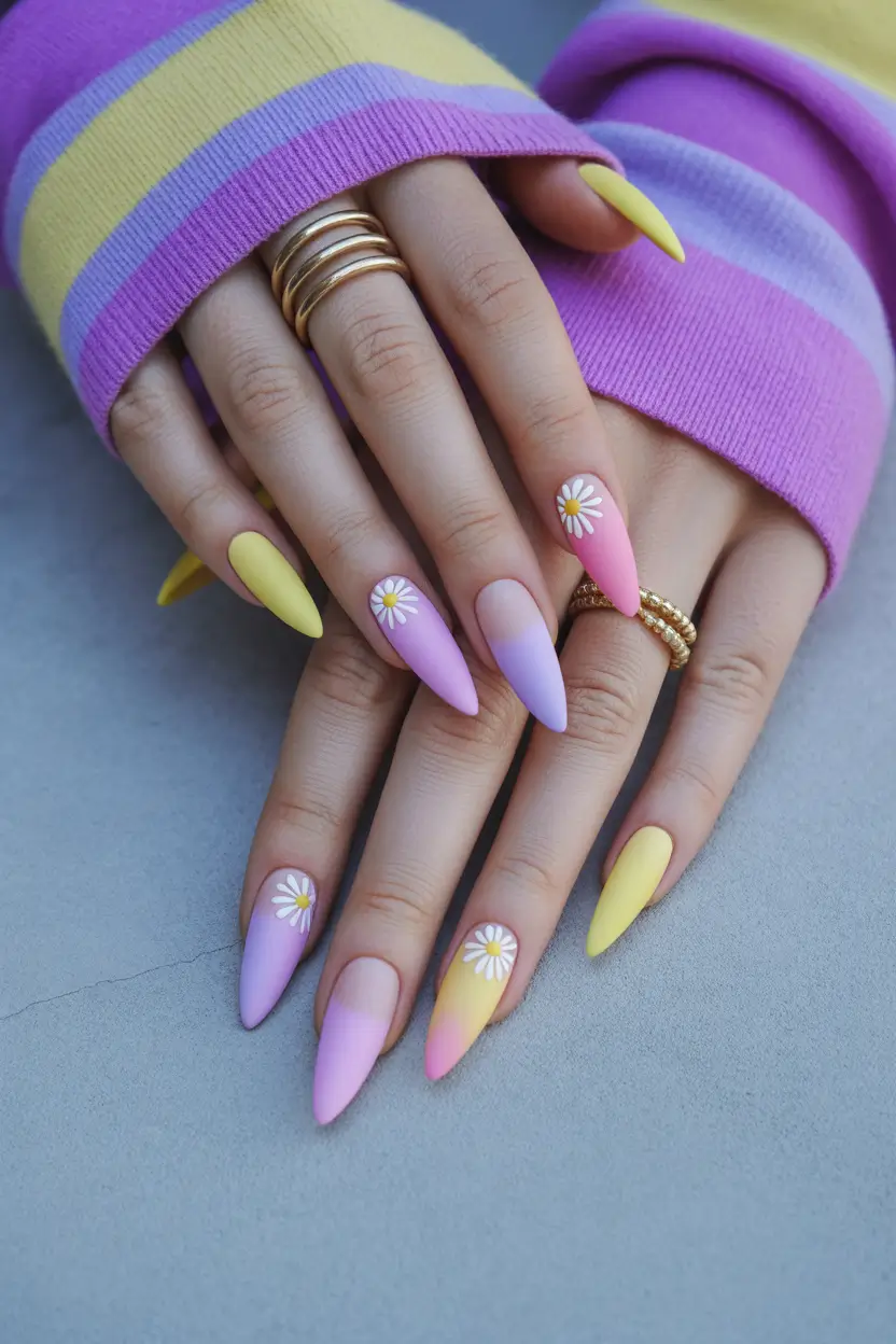 best colorful spring nails 2026 pastel gradient stiletto