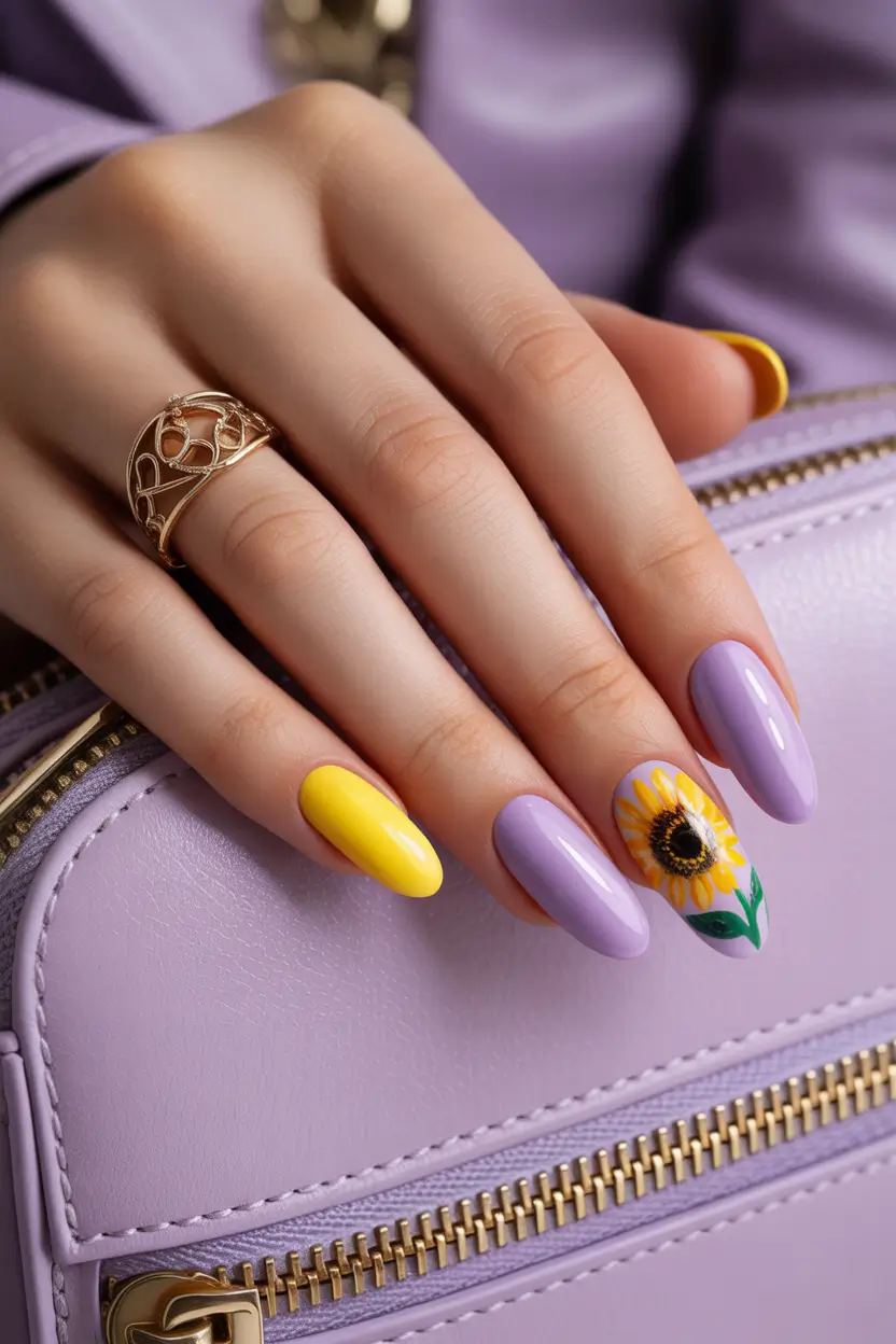 best colorful spring nails 2026 lavender sunflower square