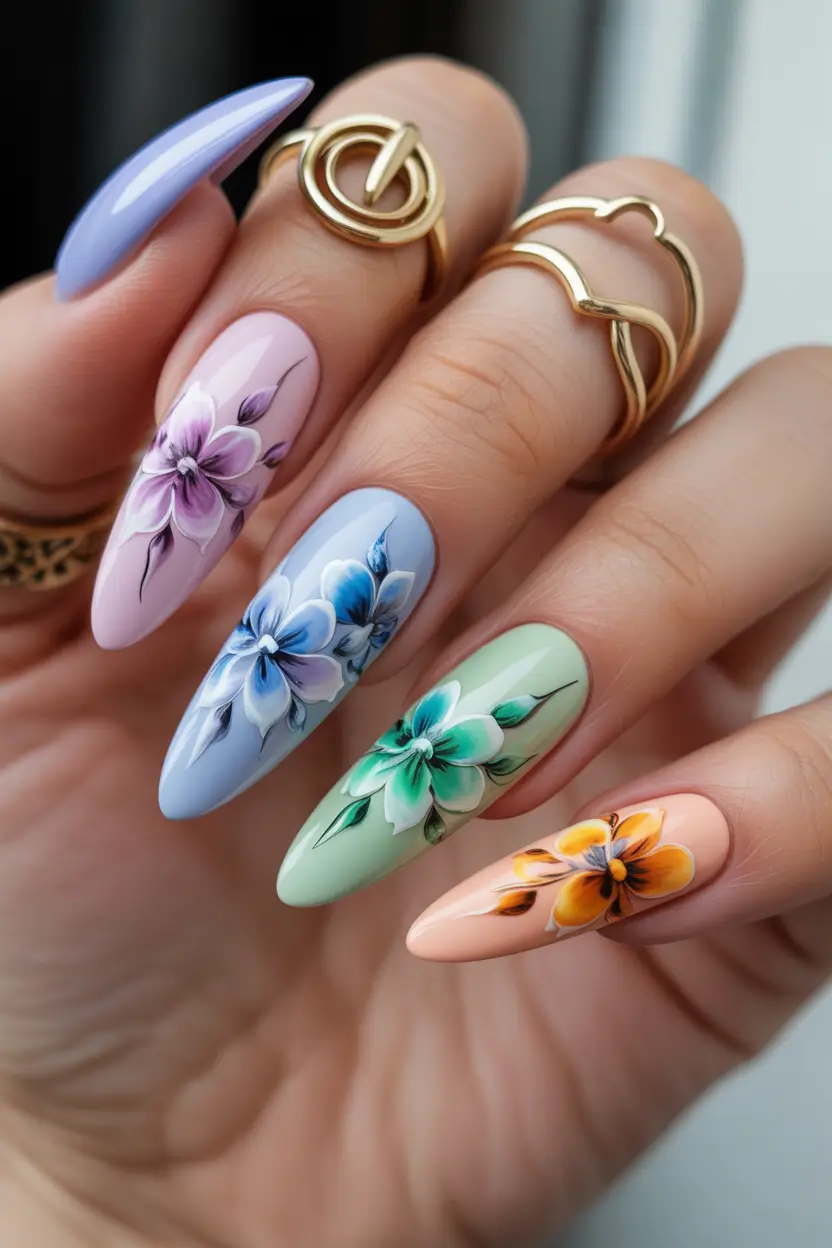 best colorful spring nails 2026 pastel floral almond 7
