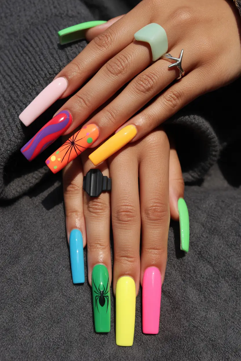 best cool spring nails in 2026 neon pop art square drama