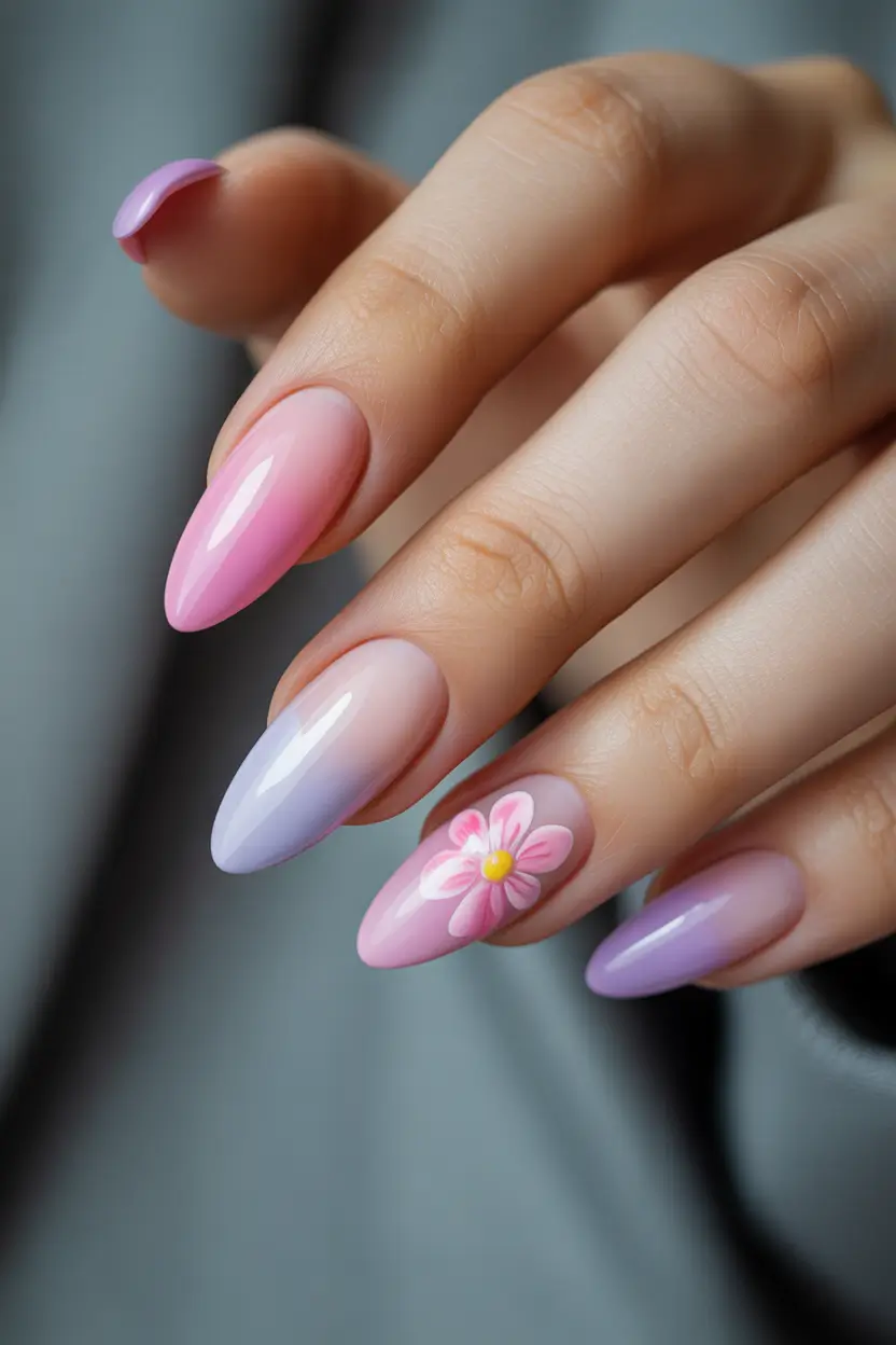 best cool spring nails in 2026 ombre pink and purple floral blend 10