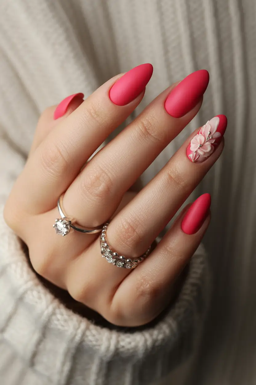 best cool spring nails in 2026 matte red floral statement 15