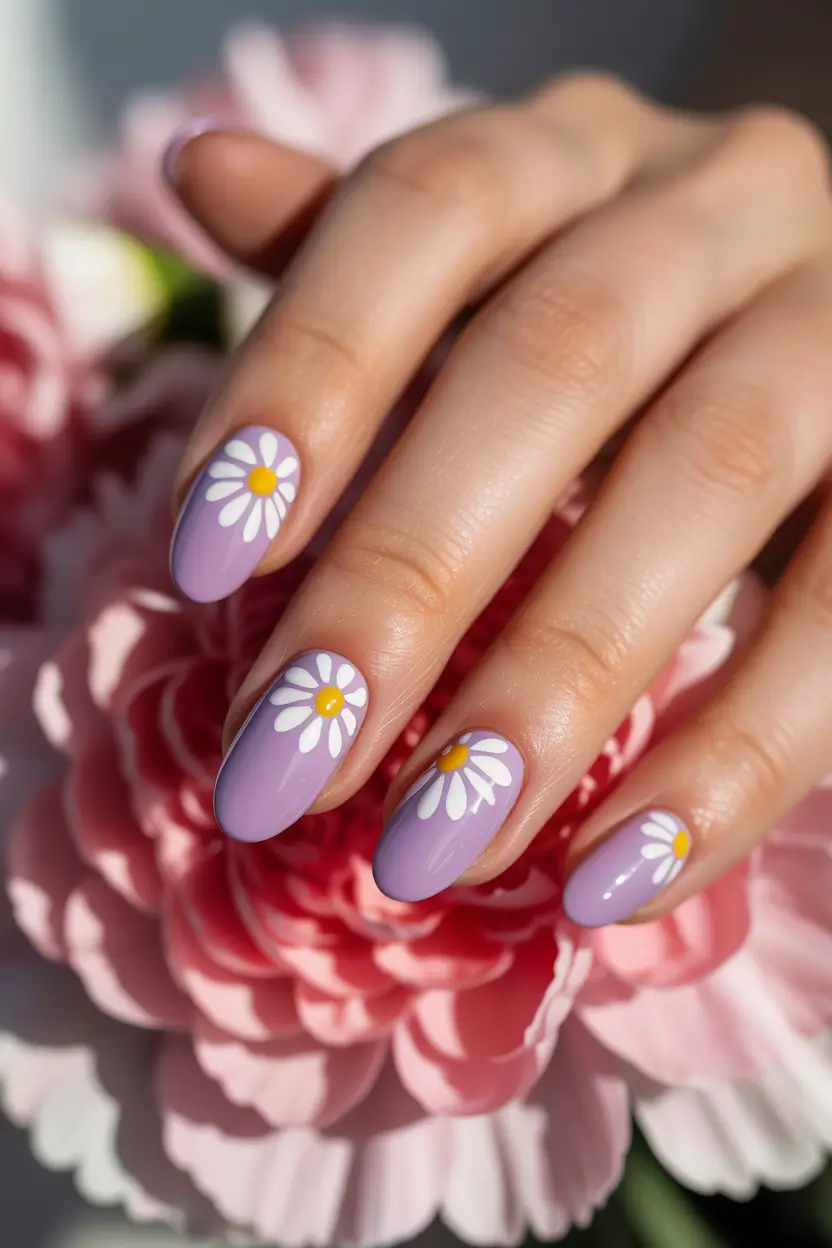 best cool spring nails in 2026 soft purple daisy gloss 18