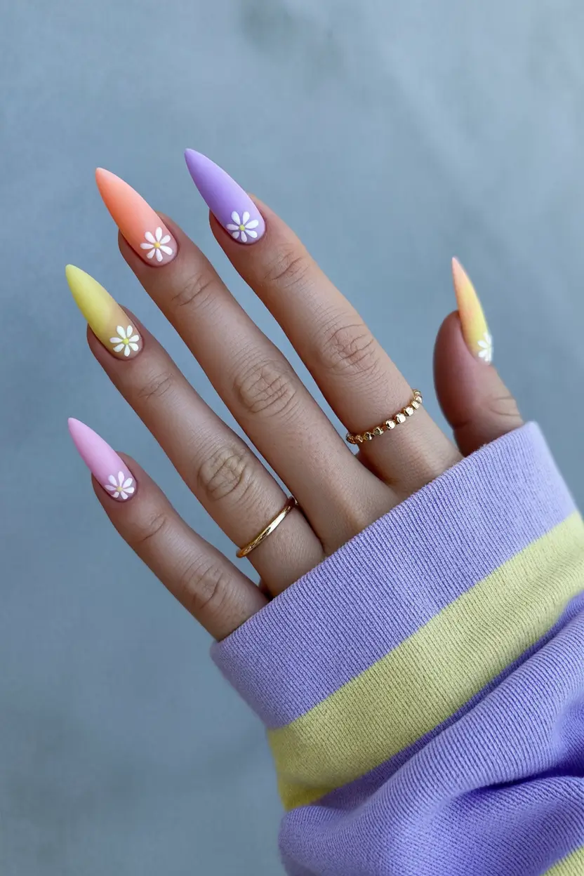 best cool spring nails in 2026 pastel almond daisy daydream