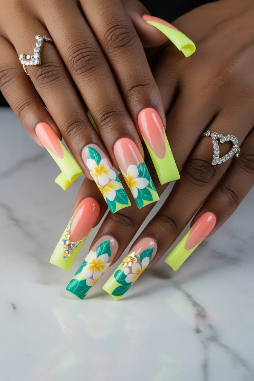 best cool spring nails in 2026 tropical green french tip fantasy